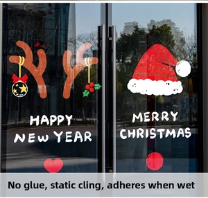 Adesivi natalizi elettrostatici per vetrine con renne e scritte Merry Christmas