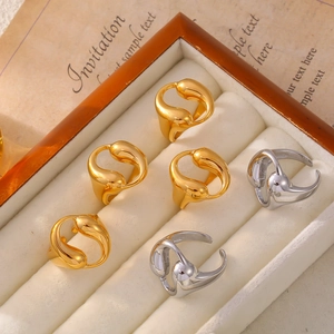Abstract double teardrop open rings in 18k gold and silver finish with mirror polish