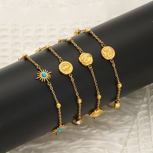 Stainless Steel Bracelet 18K Gold Plated Turquoise Zircon Sunflower Geometric Minimalist Bohemian Jewelry For Women