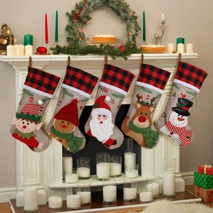 Calze Di Natale Sacco Quadri Buffalo 3D Personaggio Cartone Babbo Natale Pupazzo Neve Renna Elfo Decorazione