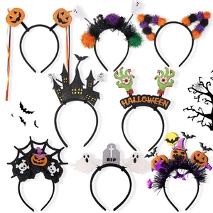 Halloween Headbands For Party Masquerade Decor Pumpkin Ghost Bat Spider Web Plastic Felt Glitter Spooky Costume Accessory