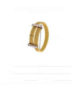 Detailed size chart showing 18K gold plated mesh bangle dimensions and weight