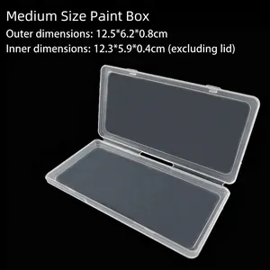 Detailed view of clear plastic storage box with size 12.5x6.2x0.8cm for parts
