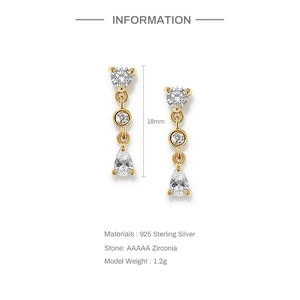 Detail of 925 sterling silver water drop earrings with 5A zirconia and 18mm length
