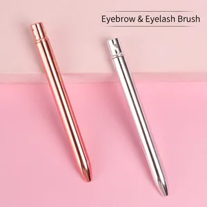 Silver and rose gold eyebrow and eyelash brush set with protective metal caps