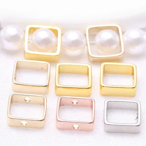 Square Bead Sleeve 14K Gold Plated Copper Hollow Spacer Beads Double Hole For DIY Jewelry Making Findings