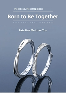 Close-up of S925 sterling silver couple rings showing the S925 hallmark and cubic zirconia