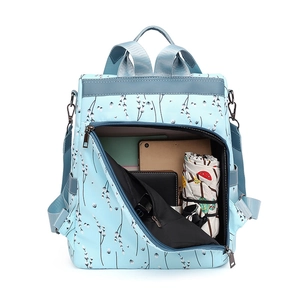 Sac à dos bleu clair en nylon imperméable avec motif floral pour ordinateur et voyage