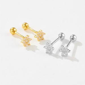 Elegant S925 sterling silver flower stud earrings with sparkling cubic zirconia stones