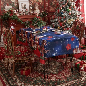Christmas tablecloth and chair covers set with Santa Claus and festive stars pattern