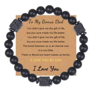 Detail of black matte stone beaded bracelet on To My Bonus Dad gift card layout