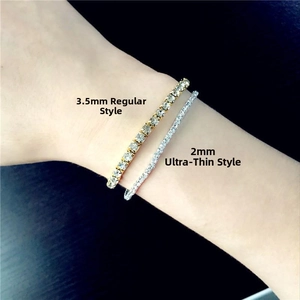 Comparison of 2mm ultra-thin and 3.5mm standard single row rhinestone stretch bracelets