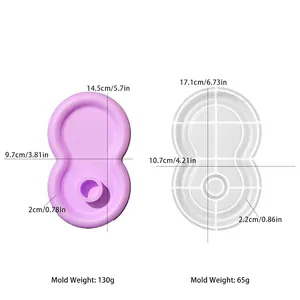 Afmetingen siliconen mal voor DIY pindavormige kandelaar trays in twee maten