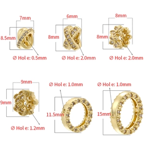 Vintage gold plated spacer beads with zircon in various shapes for DIY jewelry making