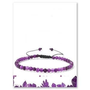 Natural Stone Beaded Bracelet Handmade Adjustable Woven Rope Amethyst Tiger Eye Healing Jewelry Gift With Wish Card