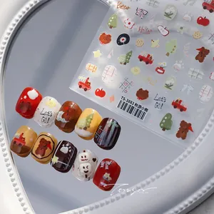 Detail of TS-3883 nail stickers featuring cartoon bears and autumn forest motifs