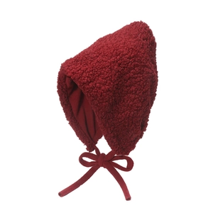 Winter warm sherpa trapper hat for women with ear flaps and tie-up chin straps in red