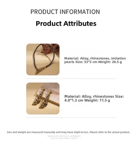 Macro detail of vintage floral pendant necklace and earrings set with crystal size specs