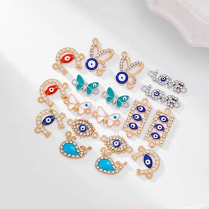 Evil Eye Connectors Alloy Enamel Rhinestone DIY Jewelry Making Charms Butterfly Whale Horseshoe Love Link Pendants