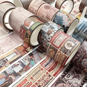 Vintage Washi-Tape Set mit Retro-Zeitungs- und Collagenmustern für Scrapbooking-Deko