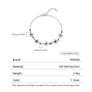 Elegant S925 sterling silver bracelet with blue gradient flower pendants and zircon stones