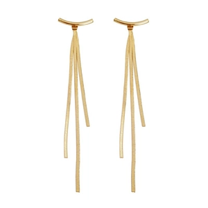 Elegant gold long tassel drop earrings with minimalist triple snake chain metal fringe