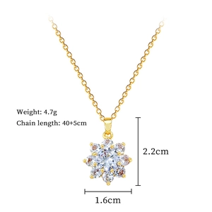 Detailed size specifications for flower zircon necklace showing weight and dimensions
