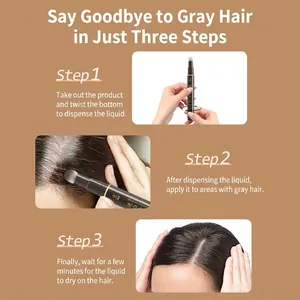 Three-step guide for using the root touch-up hair dye pen to cover gray hair instantly