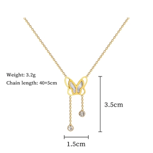 Detailed size parameters of the butterfly tassel necklace in 18k gold plated titanium