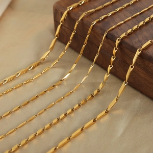 French luxury bicolor bamboo geometric necklace in gold titanium steel on silk