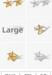 Detailed size and material specification table for starfish jewelry set in gold and silver