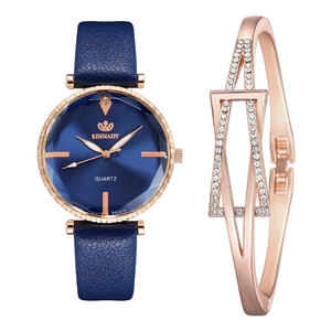 Women Fashion Quartz Watch And Rhinestone Bracelet Elegant Alloy Faux Leather Strap Analog Wristwatch Casual Accessory