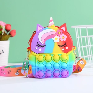 Rainbow unicorn push bubble silicone crossbody bag for kids with adjustable strap
