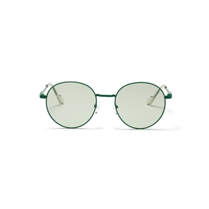 Retro round metal sunglasses with green small frames and minimalist vintage design