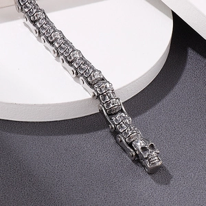 Retro Edelstahl Totenkopf Gliederkette Armband mit Vintage Silber Finish für Herren
