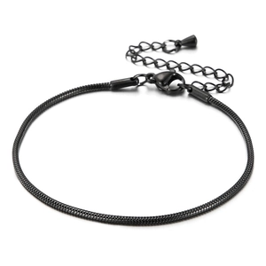 Minimalist black stainless steel snake bone chain bracelet with adjustable lobster clasp