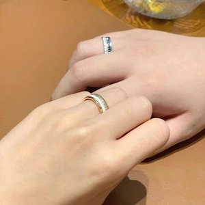 Classic couple rings in rose gold and silver finish with sparkling diamond accents