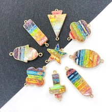 Various shapes of colorful natural stone pendants with gold plating for DIY jewelry making