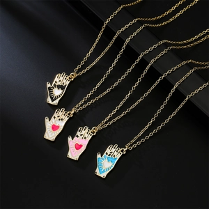 Hamsa Hand Pendant Necklace Copper Gold Plated Enamel Zircon Heart Evil Eye Bohemian Jewelry Women