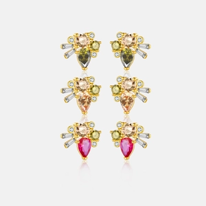 S925 Sterling Silver Waterdrop Stud Earrings For Women 18K Gold Plated Multi Color Rhinestone Teardrop Cluster Jewelry Gift