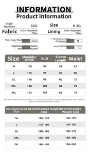 Size chart table for men's patchwork sweatshirt detailing measurements from M to 3XL