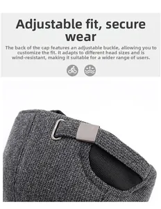Detail of adjustable silver buckle and grey knit texture on the thermal baseball cap