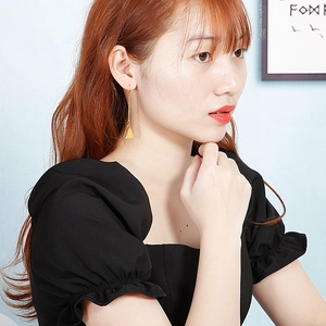 Fashionable geometric hollow triangle dangle earrings with long tassels in gold finish