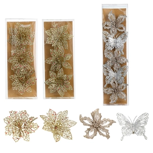 Décorations de Noël en Plastique Pailleté Fleur et Papillon Ajourés Ornement d'Arbre de Noël pour Fête à la Maison