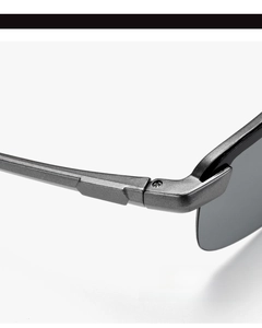 Macro detail of high-quality sturdy hinge and matte frame for men's sunglasses