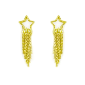 Sparkling gold star tassel earrings with 925 silver needles and full rhinestone accents