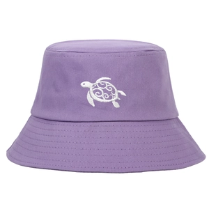 Chapeau bob en coton violet avec broderie tortue blanche et design décontracté plat