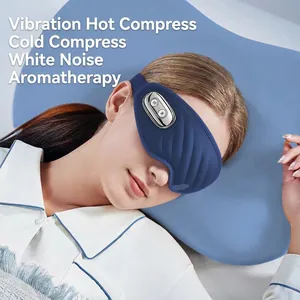 Smart sleep eye massager with heating cooling and vibration in soft dark blue fabric