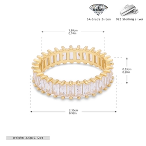 Detailed size specifications and 925 sterling silver material info for the zircon ring