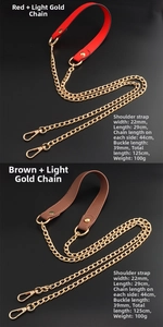 Detail view of 125cm PU leather and gold chain shoulder strap with dual lobster clasps